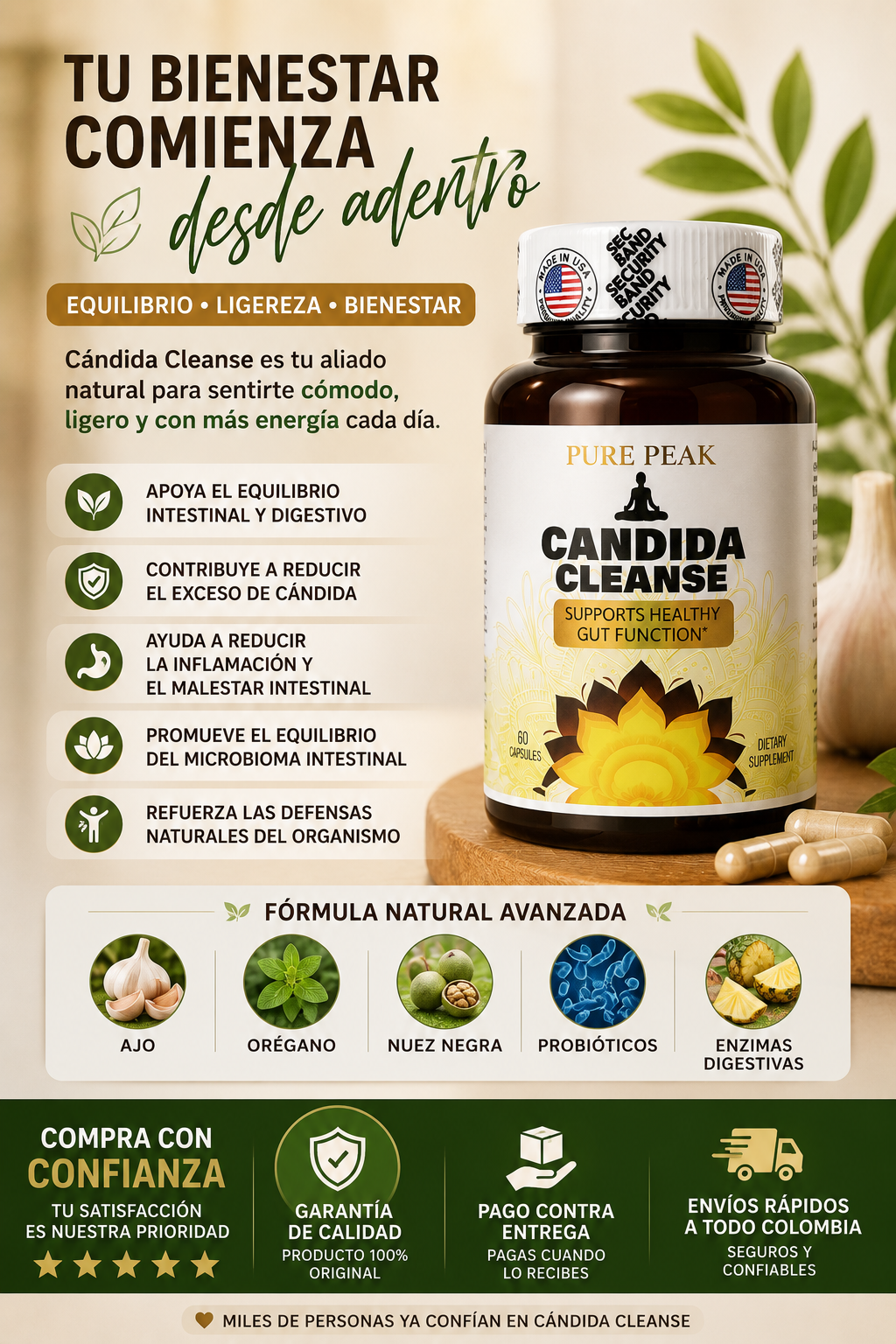 Candida Cleanse, 60 Cápsulas | Recupera tu equilibrio íntimo y digestivo naturalmente  🌿
